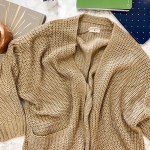 Lou & Grey Tan Knit Open Cardigan with Pockets